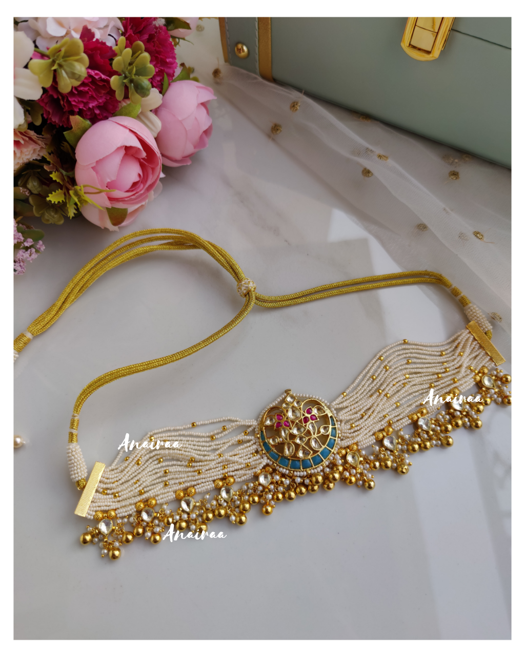 Paachi kundan firozi choker