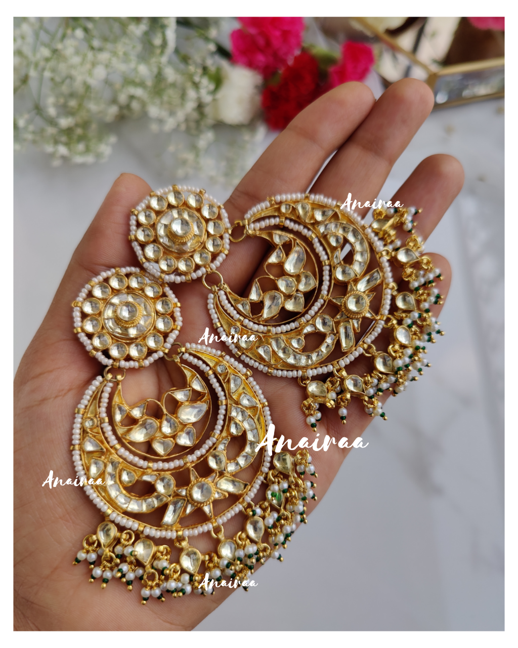 Paachi kundan golden chandbalis