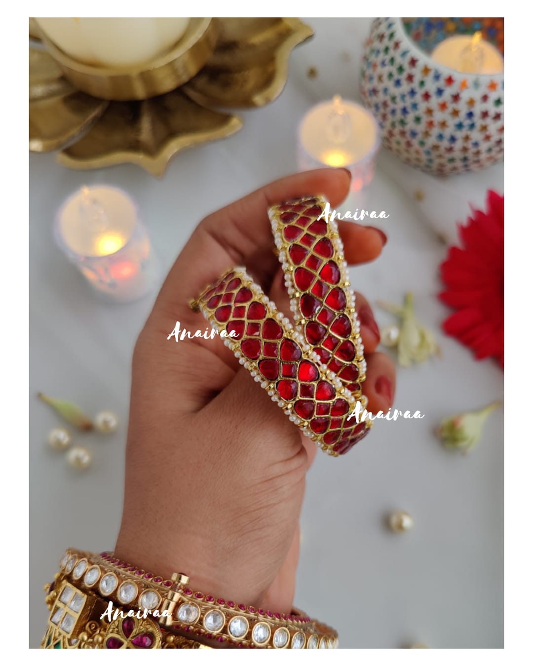 Pachi Kundan openable bangles