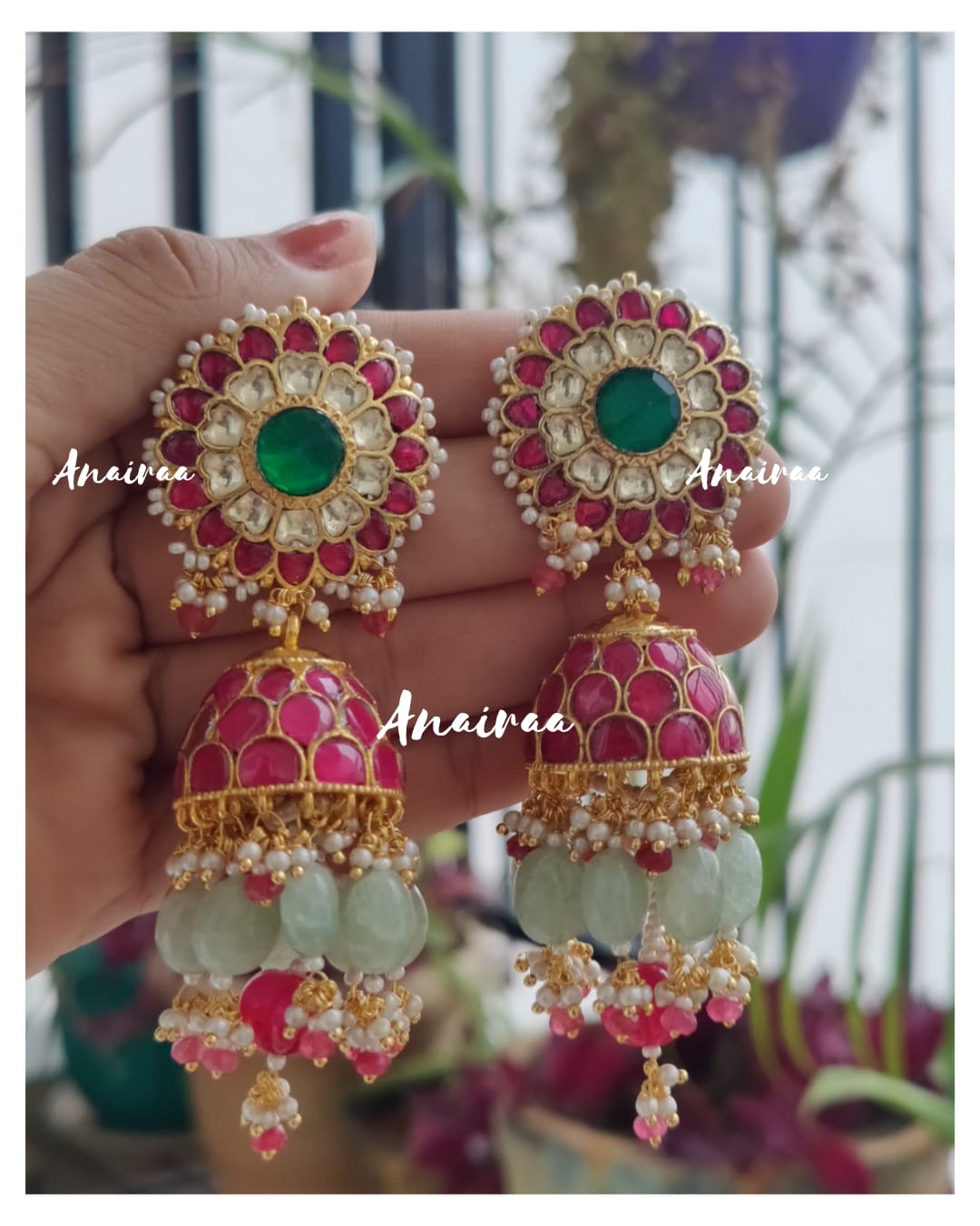 Ruby Pachi Kundan Jhumkas