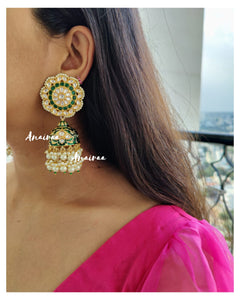 Green Meenakari Jhumkas