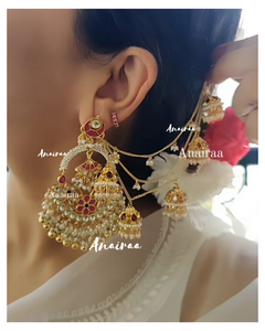 Paachi kundan earrings with earchains